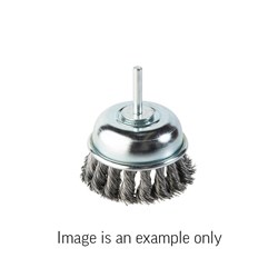 Cup Brush Twist Knot 6mm Spindle Mount High Carbon Steel 0.4mm Wire x 75mm Dia Carded